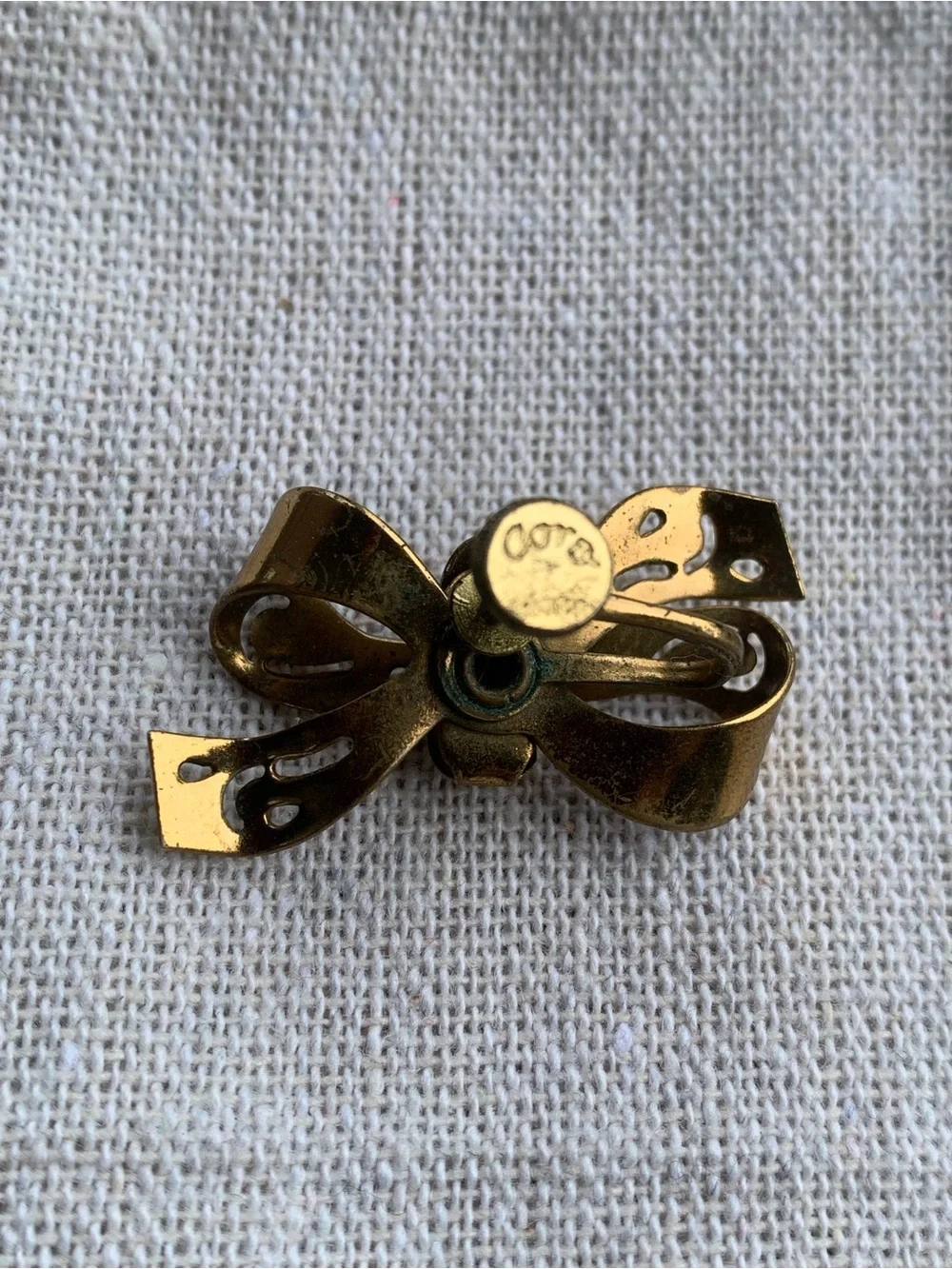 Coro Gold Bow Screw Back Earrings with Cutout Detail